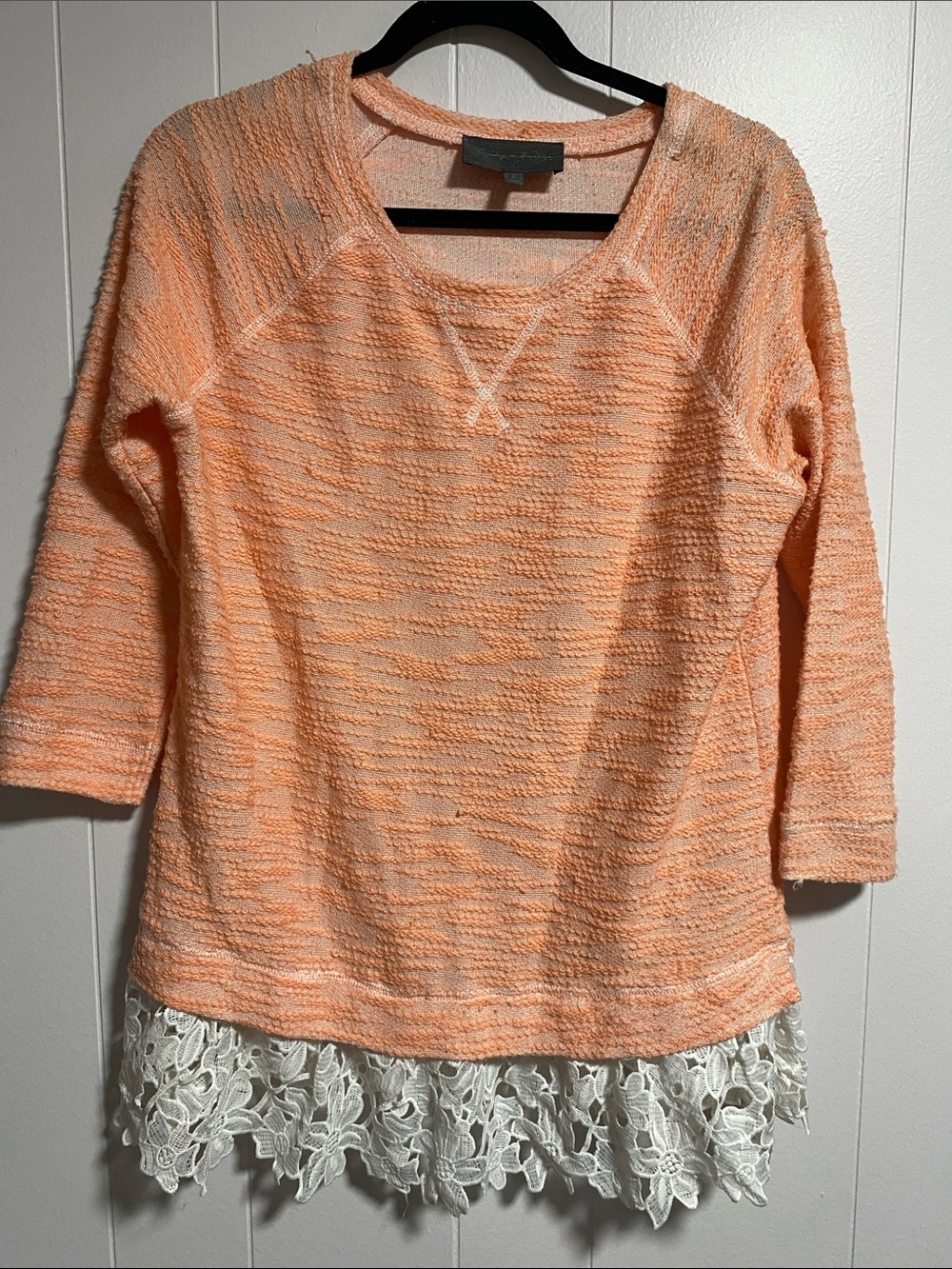 Peach Knit Sweater Top with Lace Hem